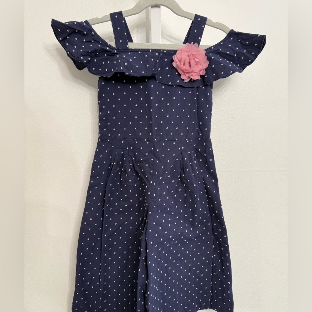 Janie and Jack Navy Romper with Pink Floral Detail